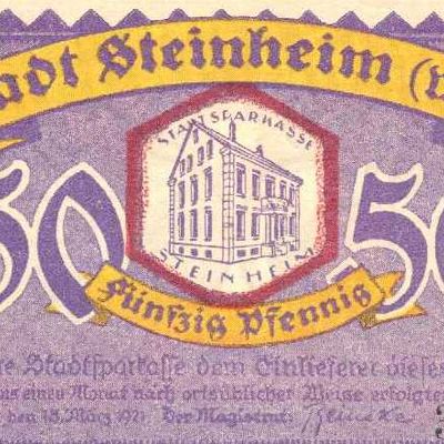 Steinheimer Geldscheine v. 1921 50 Pfennig